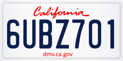 CA license plate 6UBZ701