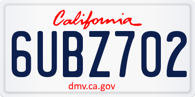 CA license plate 6UBZ702