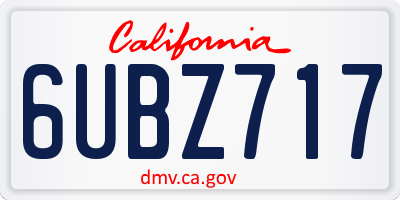 CA license plate 6UBZ717