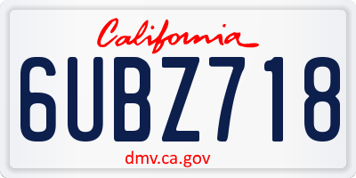 CA license plate 6UBZ718