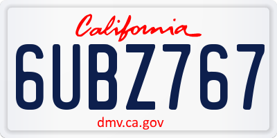 CA license plate 6UBZ767