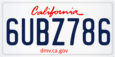 CA license plate 6UBZ786