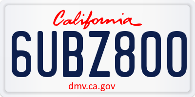 CA license plate 6UBZ800