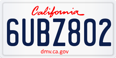 CA license plate 6UBZ802