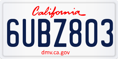 CA license plate 6UBZ803