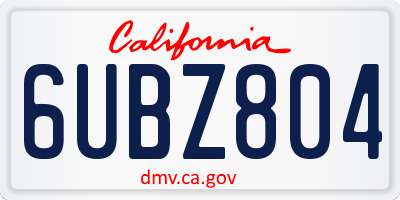 CA license plate 6UBZ804