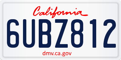 CA license plate 6UBZ812