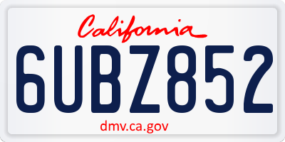 CA license plate 6UBZ852