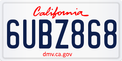 CA license plate 6UBZ868