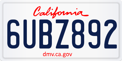 CA license plate 6UBZ892