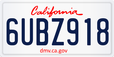 CA license plate 6UBZ918
