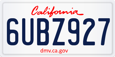 CA license plate 6UBZ927