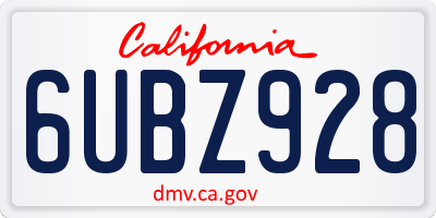 CA license plate 6UBZ928