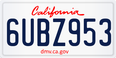 CA license plate 6UBZ953