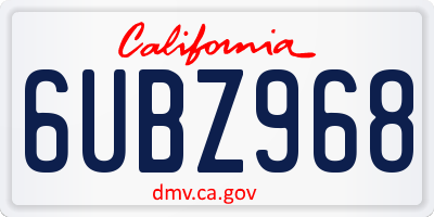 CA license plate 6UBZ968