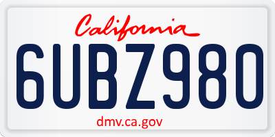 CA license plate 6UBZ980