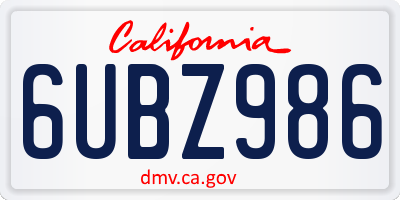 CA license plate 6UBZ986