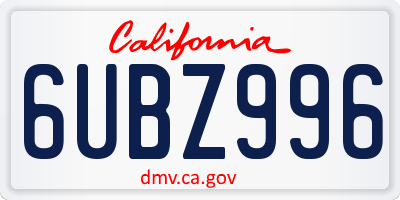 CA license plate 6UBZ996