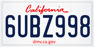 CA license plate 6UBZ998