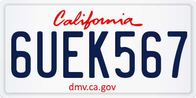 CA license plate 6UEK567