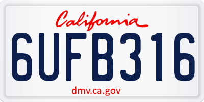 CA license plate 6UFB316