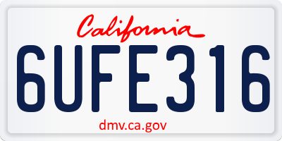 CA license plate 6UFE316