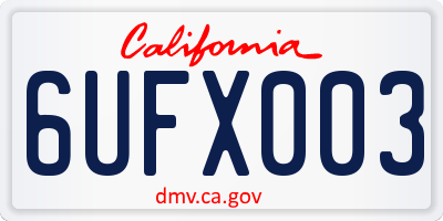 CA license plate 6UFX003
