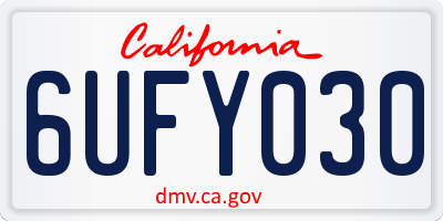 CA license plate 6UFY030