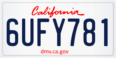 CA license plate 6UFY781