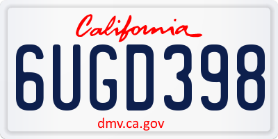 CA license plate 6UGD398