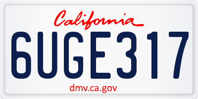 CA license plate 6UGE317