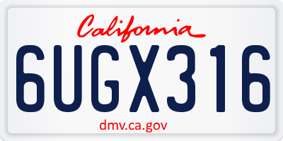 CA license plate 6UGX316