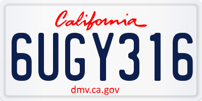 CA license plate 6UGY316