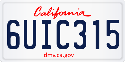 CA license plate 6UIC315