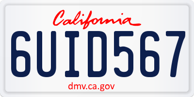 CA license plate 6UID567
