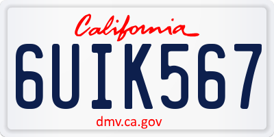 CA license plate 6UIK567