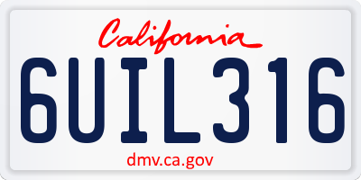 CA license plate 6UIL316