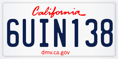 CA license plate 6UIN138