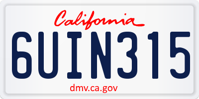 CA license plate 6UIN315