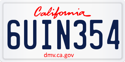 CA license plate 6UIN354