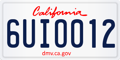 CA license plate 6UIO012