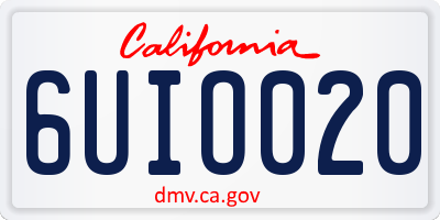 CA license plate 6UIO020