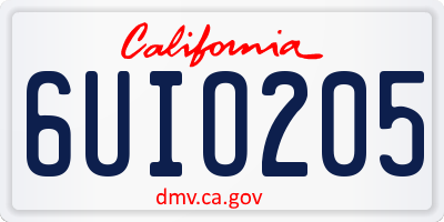 CA license plate 6UIO205