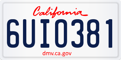 CA license plate 6UIO381