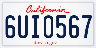 CA license plate 6UIO567