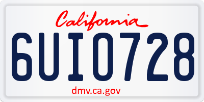 CA license plate 6UIO728