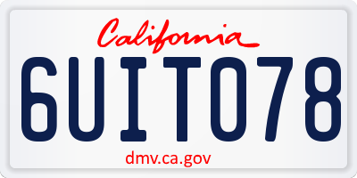 CA license plate 6UIT078