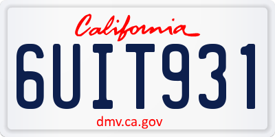 CA license plate 6UIT931