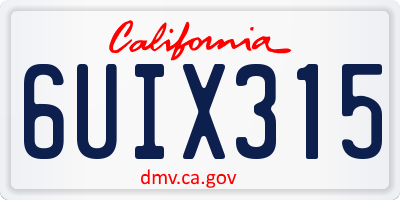 CA license plate 6UIX315