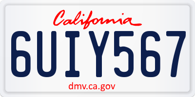 CA license plate 6UIY567